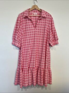 Jude Connally Kerry Dress in Geometric White/Pink/Red Size XXL